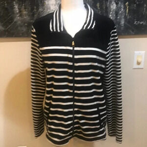 Onque Casual Velour Striped Front Zip and Pockets Striped Jacket Size XL
